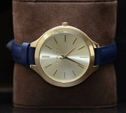  Shop Authentic Michael Kors Runway Quartz Gold Dial Blue Leather Strap Watch For Women - MK2285 - Luxxuri