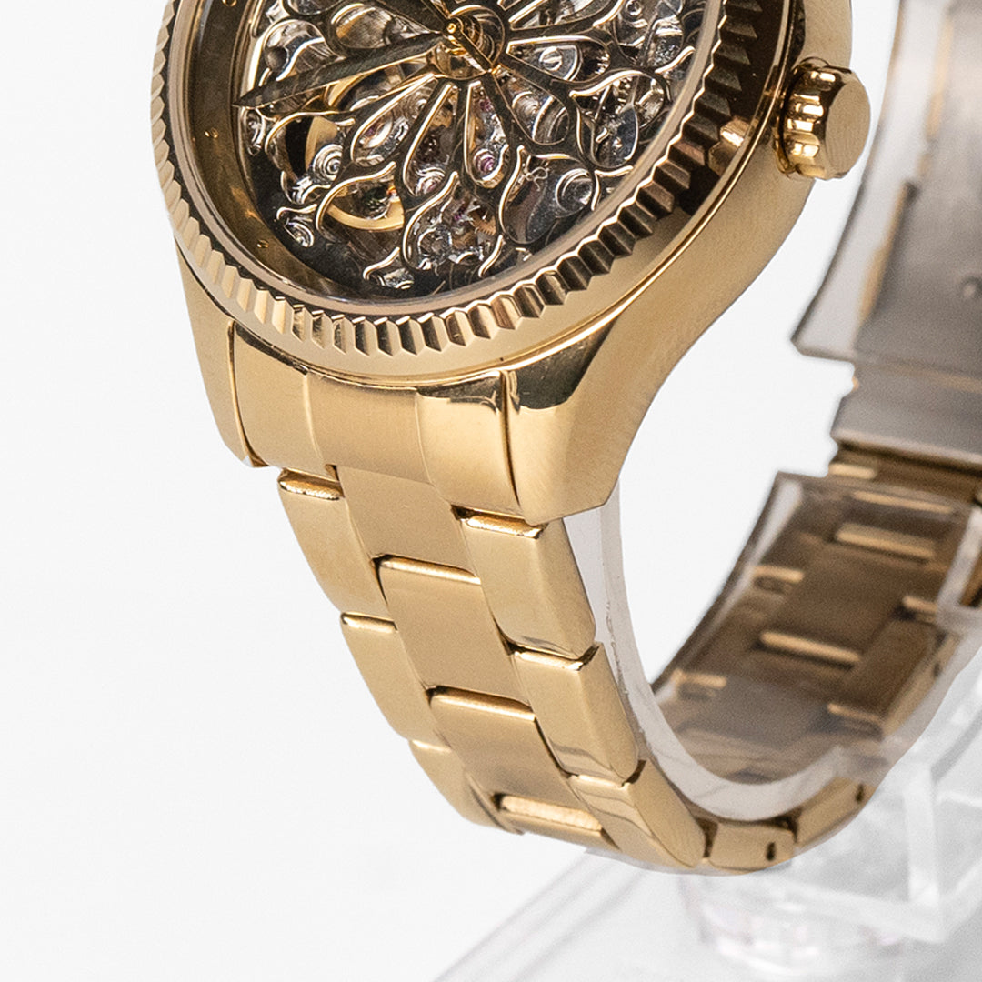  Shop Authentic Fossil Rye Automatic Skeleton Gold Dial Gold Steel Strap Watch for Women - BQ3755 - Luxxuri