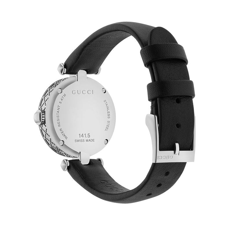  Shop Authentic Gucci Diamantissima Quartz Diamonds Black Dial Black Leather Strap Watch for Women - YA141506 - Luxxuri