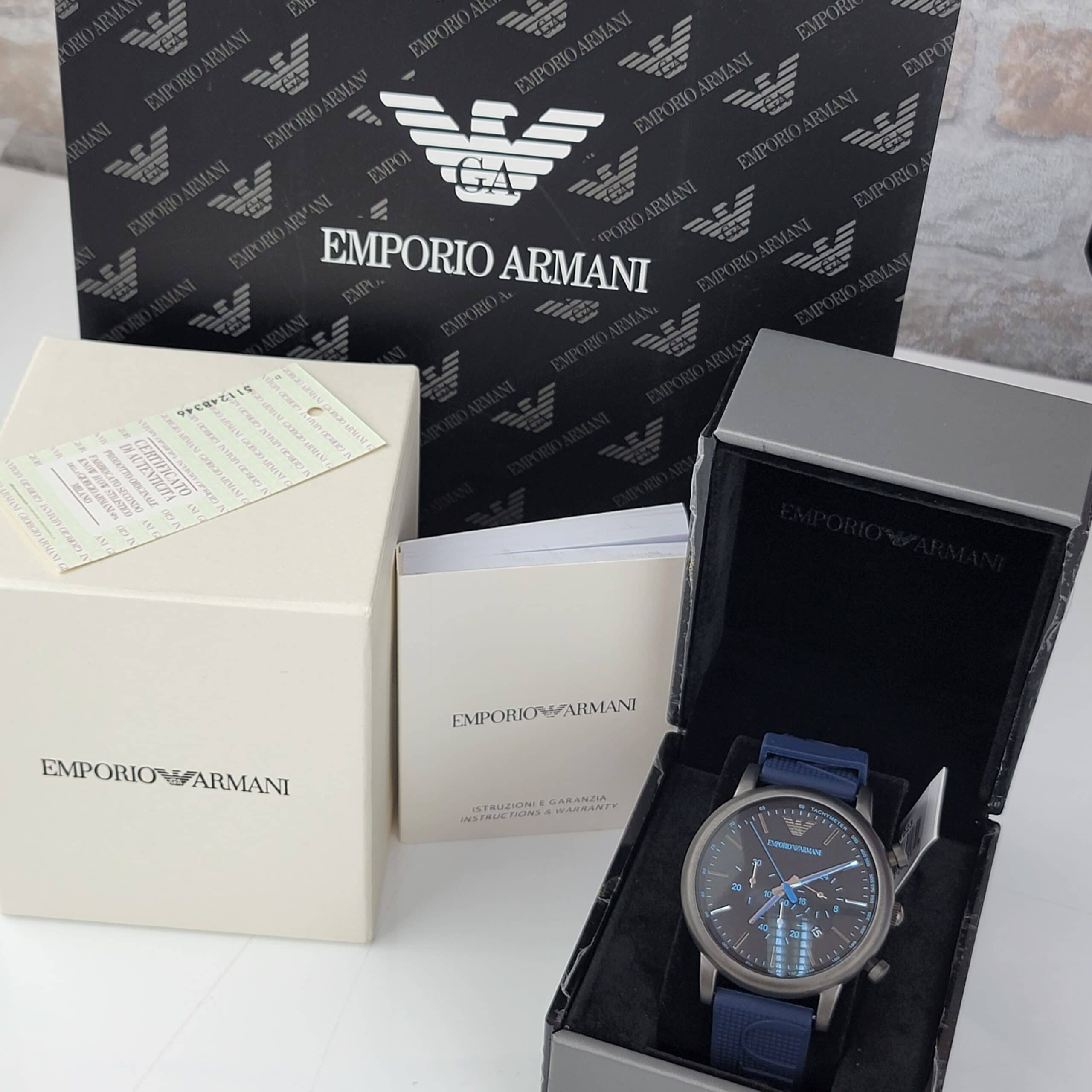  Shop Authentic Emporio Armani  Luigi Chronograph Black Dial Blue Rubber Strap Watch For Men - AR11023 - Luxxuri