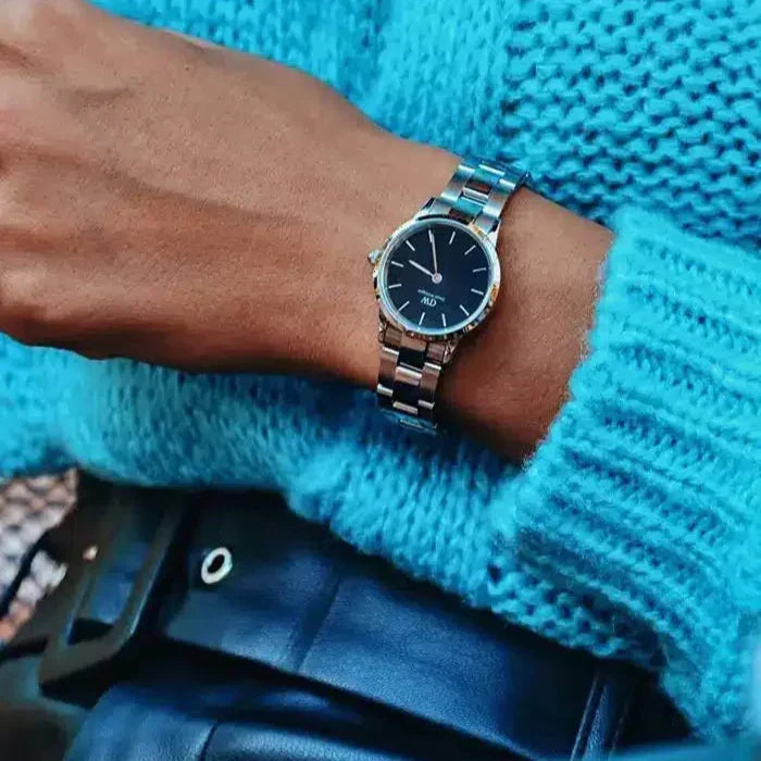  Shop Authentic Daniel Wellington Iconic Link Black Dial Silver Steel Strap Watch For Women - DW00100208 - Luxxuri