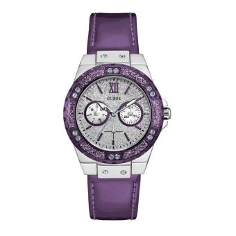  Shop Authentic Guess Limelight Quartz Silver Dial Purple Leather Strap Watch For Women - W0775L6 - Luxxuri