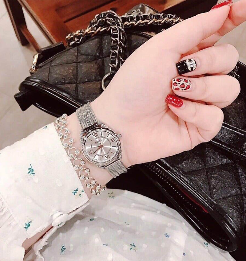  Shop Authentic Guess Whisper Silver Dial Silver Mesh Bracelet Watch for Women - W1084L1 - Luxxuri