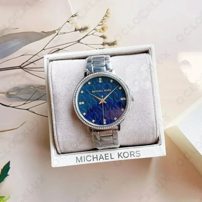  Shop Authentic Michael Kors Pyper Blue Dial Silver Steel Strap Watch For Women - MK4671 - Luxxuri