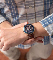  Shop Authentic Guess Pinnacle Chronograph Quartz Blue Dial Brown Leather Strap Watch For Women - W0673G3 - Luxxuri