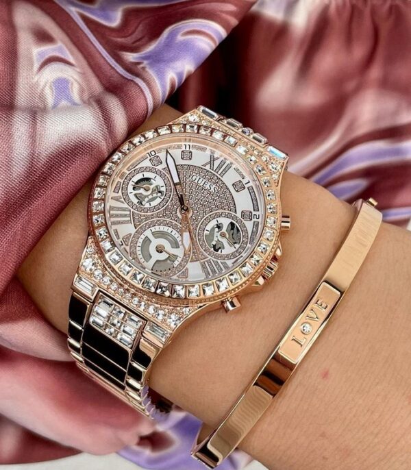  Shop Authentic Guess Moonlight Multi Function Diamonds White Dial Rose Gold Steel Strap Watch for Women - GW0320L3 - Luxxuri