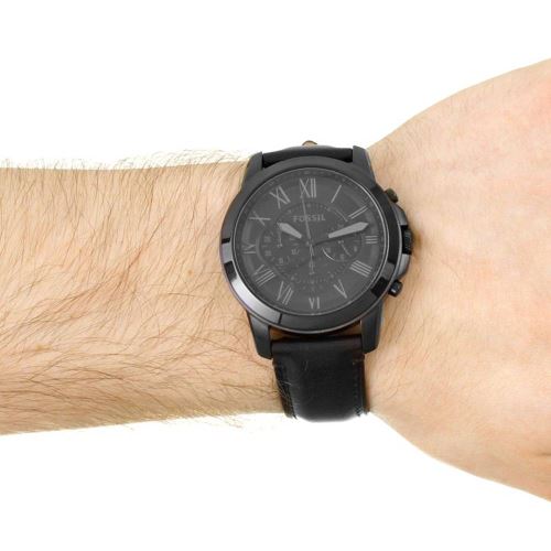  Shop Authentic Fossil Grant Chronograph Black Dial Black Leather Strap Watch for Men - FS5132 - Luxxuri