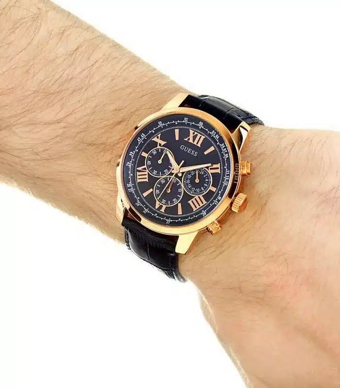  Shop Authentic Guess Horizon Chronograph Quartz Black Dial Black Leather Strap Watch For Men - W0380G7 - Luxxuri