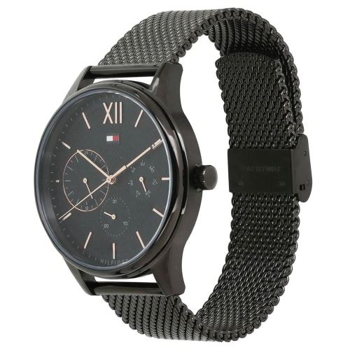  Shop Authentic Tommy Hilfiger Damon Quartz Black Dial Black Mesh Bracelet Watch for Men - 1791420 - Luxxuri