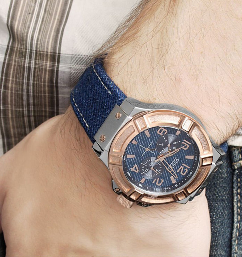  Shop Authentic Guess Rigor Analog Blue Dial Blue Denim Strap Watch For Men - W0040G6 - Luxxuri