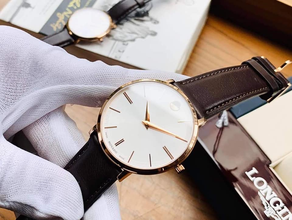  Shop Authentic Movado Ultra Slim Silver Dial Brown Leather Strap Watch For Women - 0607093 - Luxxuri