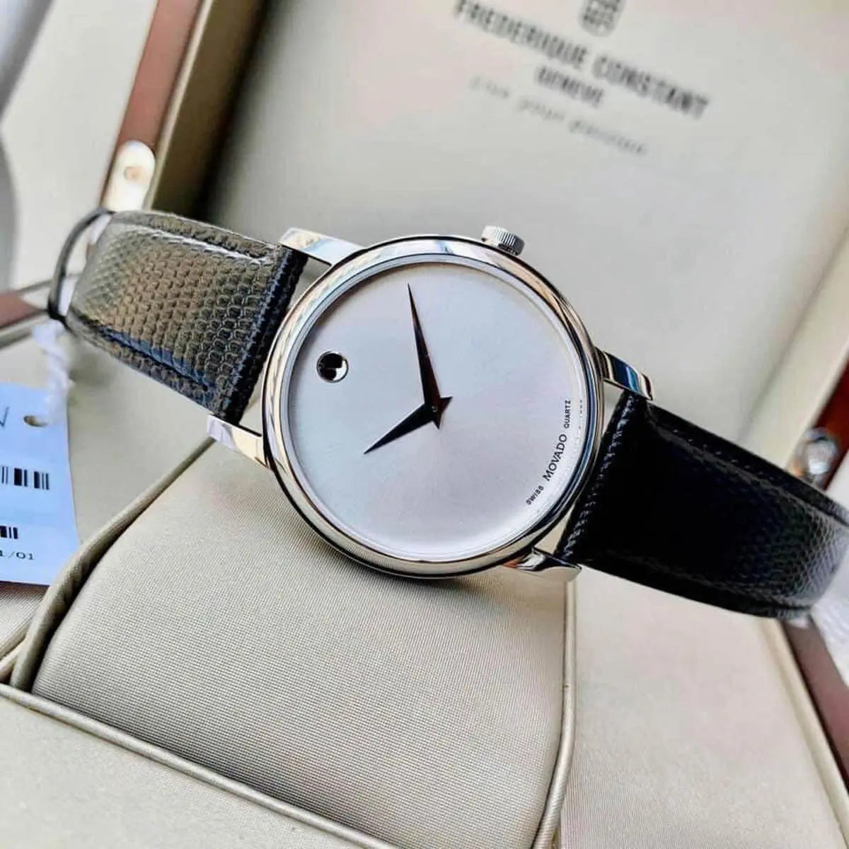  Shop Authentic Movado Museum Silver Dial Black Leather Strap Watch For Women - 2100003 - Luxxuri