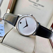  Shop Authentic Movado Museum Silver Dial Black Leather Strap Watch For Women - 2100003 - Luxxuri