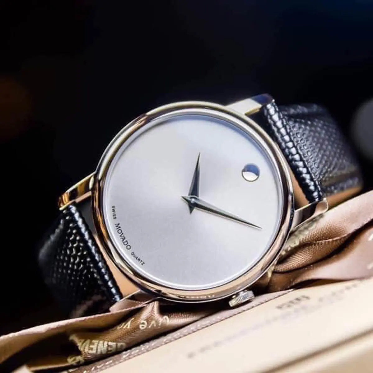  Shop Authentic Movado Museum Silver Dial Black Leather Strap Watch For Women - 2100003 - Luxxuri