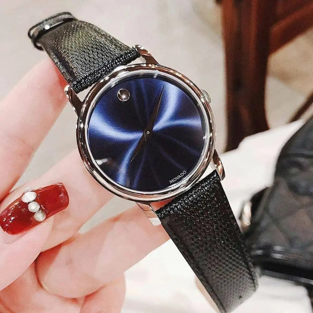  Shop Authentic Movado Museum Blue Dial Black Leather Strap Watch For Women - 2100010 - Luxxuri
