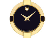  Shop Authentic Movado Bela Black Dial Gold Steel Strap Watch For Women - 0606999 - Luxxuri