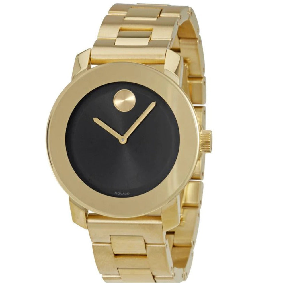  Shop Authentic Movado Bold Black Dial Gold Steel Strap Unisex Watch - 3600397 - Luxxuri