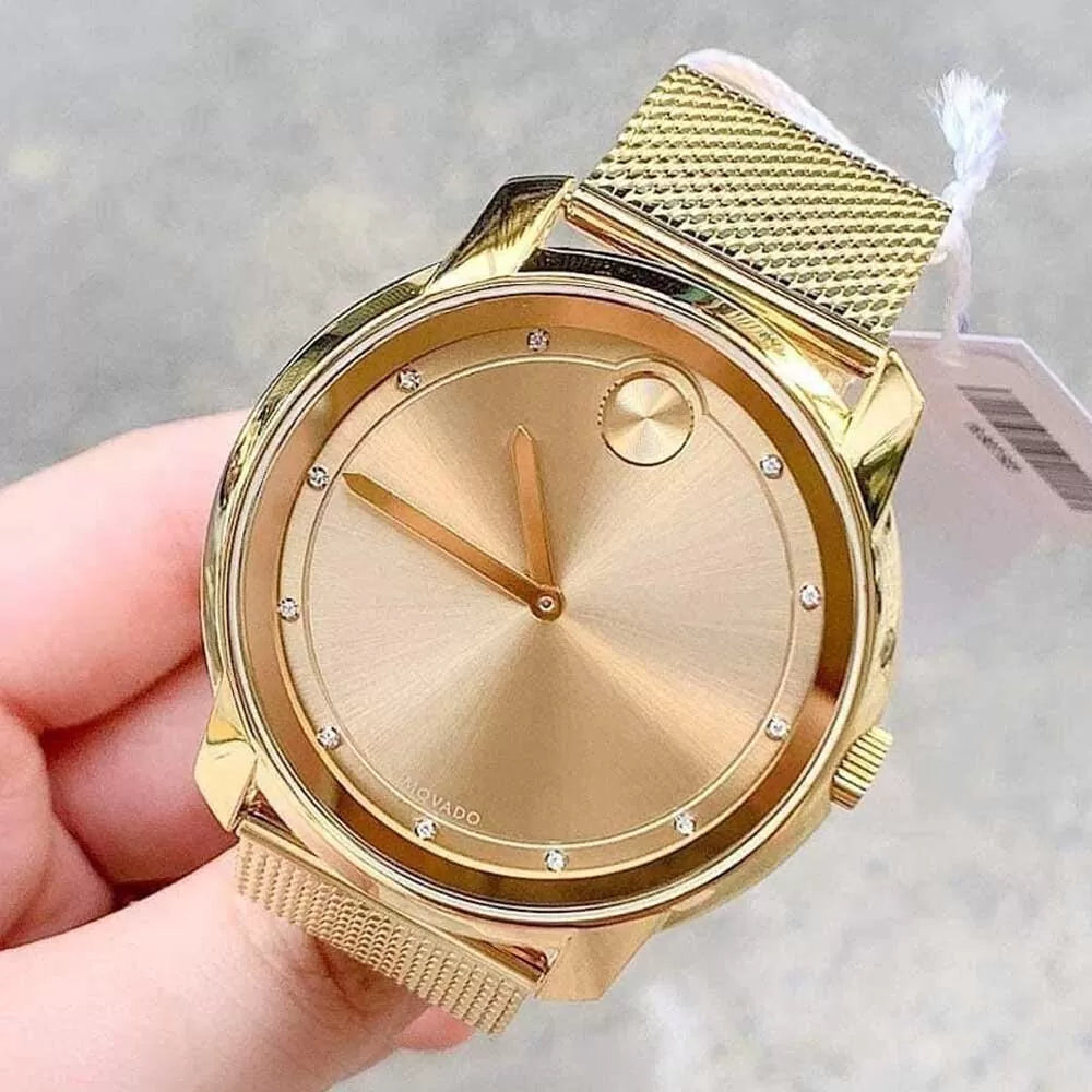  Shop Authentic Movado Bold Diamonds Gold Dial Gold Mesh Bracelet Watch For Men - 3600460 - Luxxuri