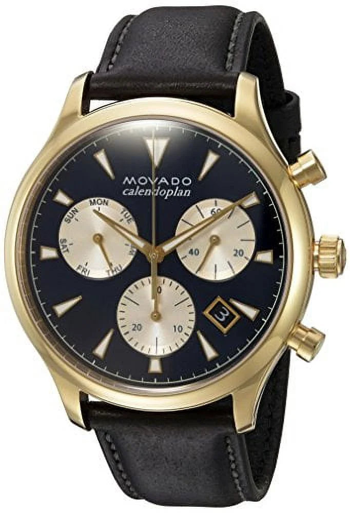  Shop Authentic Movado Heritage Chronograph Calendoplan Blue Dial Black Leather Strap Watch for Men - 3650006 - Luxxuri