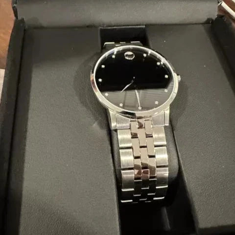  Shop Authentic Movado Museum Classic Diamonds Black Dial Silver Steel Strap Watch for Men - 0607201 - Luxxuri
