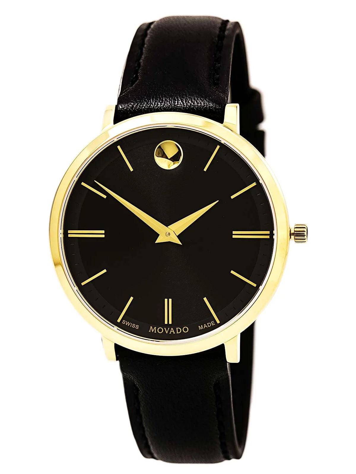  Shop Authentic Movado Ultra Slim Black Dial Black Leather Strap Watch For Women - 0607091 - Luxxuri