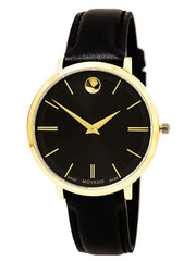  Shop Authentic Movado Ultra Slim Black Dial Black Leather Strap Watch For Women - 0607091 - Luxxuri
