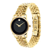  Shop Authentic Movado Museum Classic Quartz Black Dial Gold Steel Strap Watch For Women - 0607005 - Luxxuri