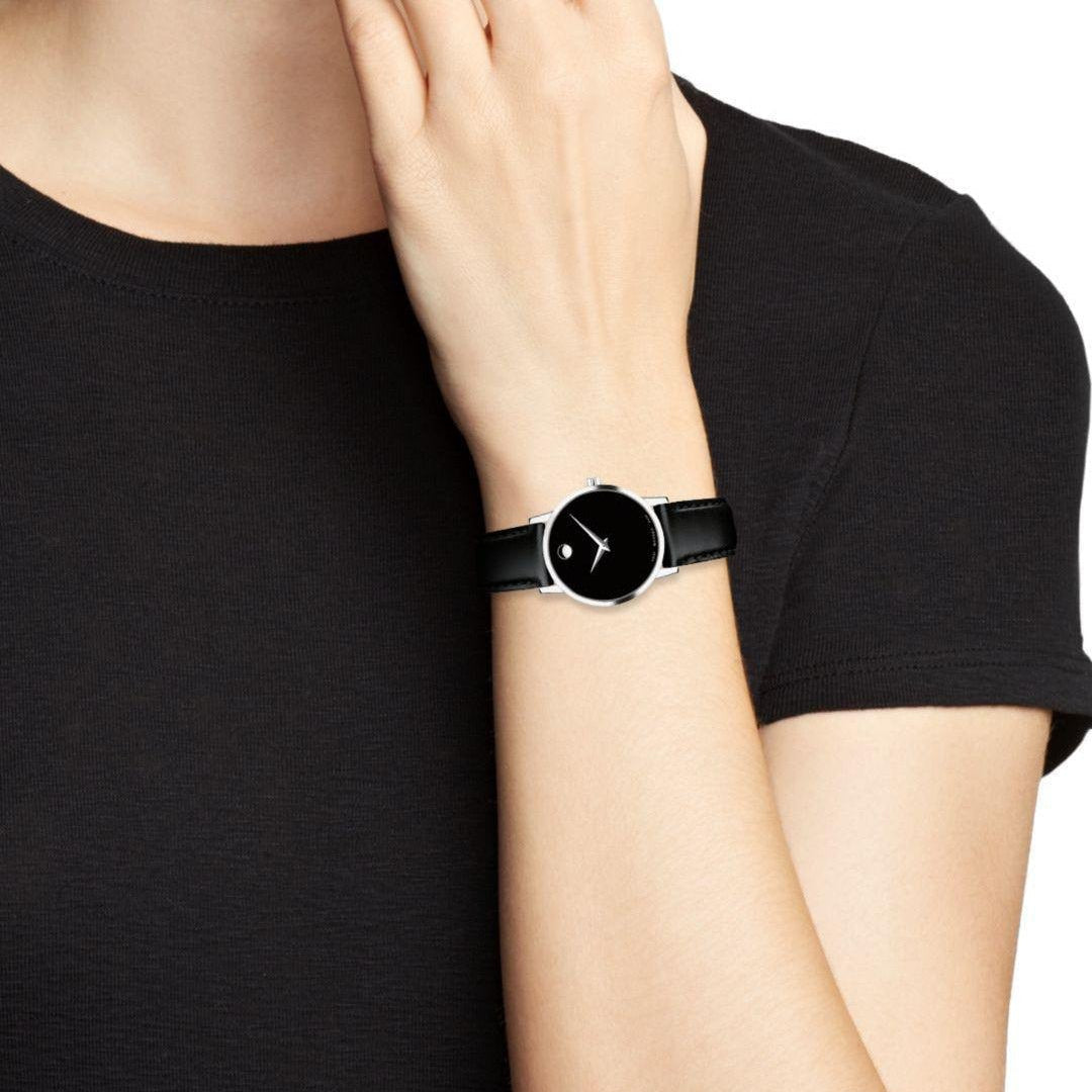  Shop Authentic Movado Museum Classic Black Dial Black Leather Strap Watch For Women - 0607015 - Luxxuri