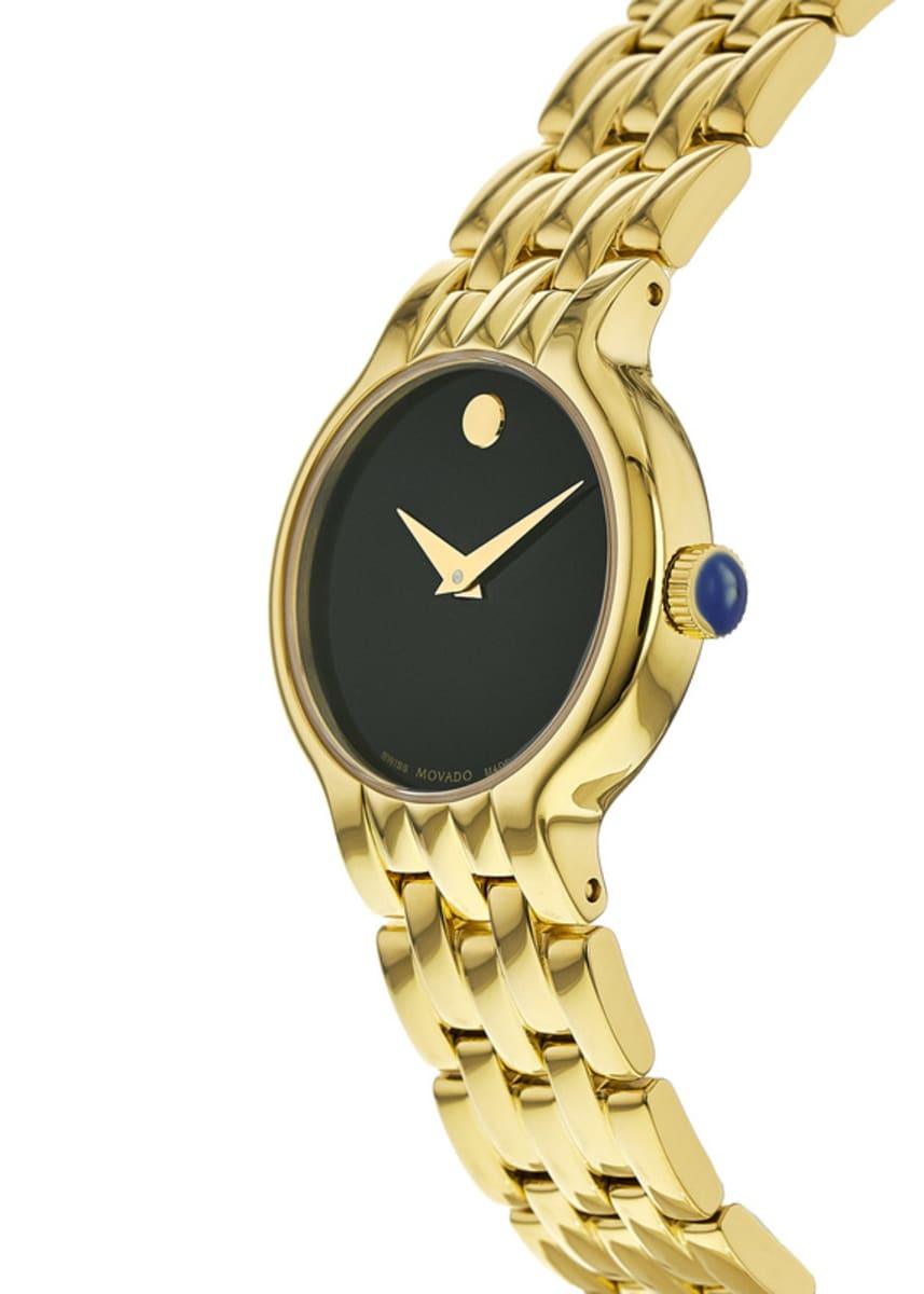  Shop Authentic Movado Museum Classic Quartz Black Dial Gold Steel Strap Watch For Women - 0607005 - Luxxuri