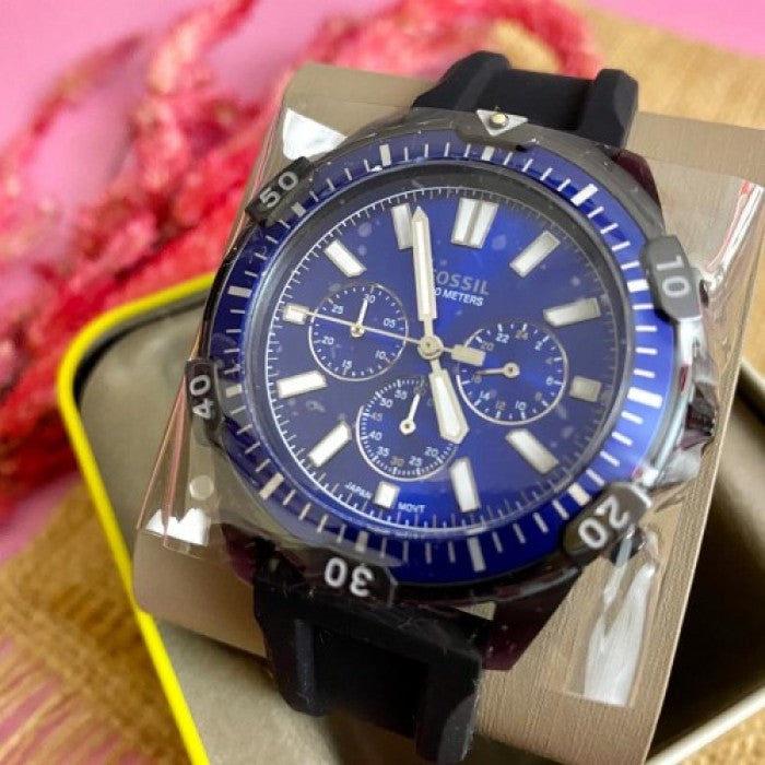  Shop Authentic Fossil Garrett Chronograph Blue Dial Black Rubber Strap Watch for Men - FS5695 - Luxxuri