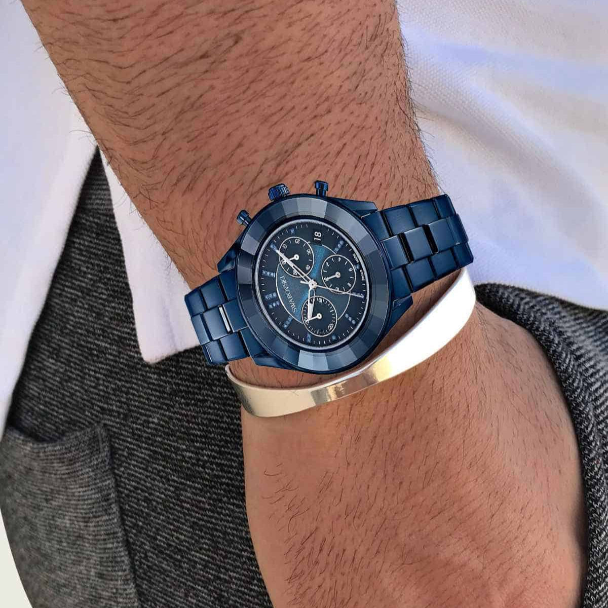  Shop Authentic Swarovski Octea Lux Sport Chronograph Blue Dial Blue Steel Strap Watch for Women - 5610475 - Luxxuri