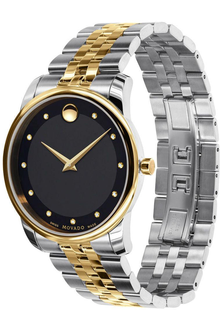  Shop Authentic Movado Museum Classic Diamonds Black Dial Two Tone Steel Strap Watch For Men - 0606879 - Luxxuri
