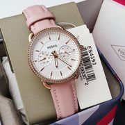  Shop Authentic Fossil Tailor Quartz White Dial Pink Leather Strap Watch for Women - ES4393 - Luxxuri