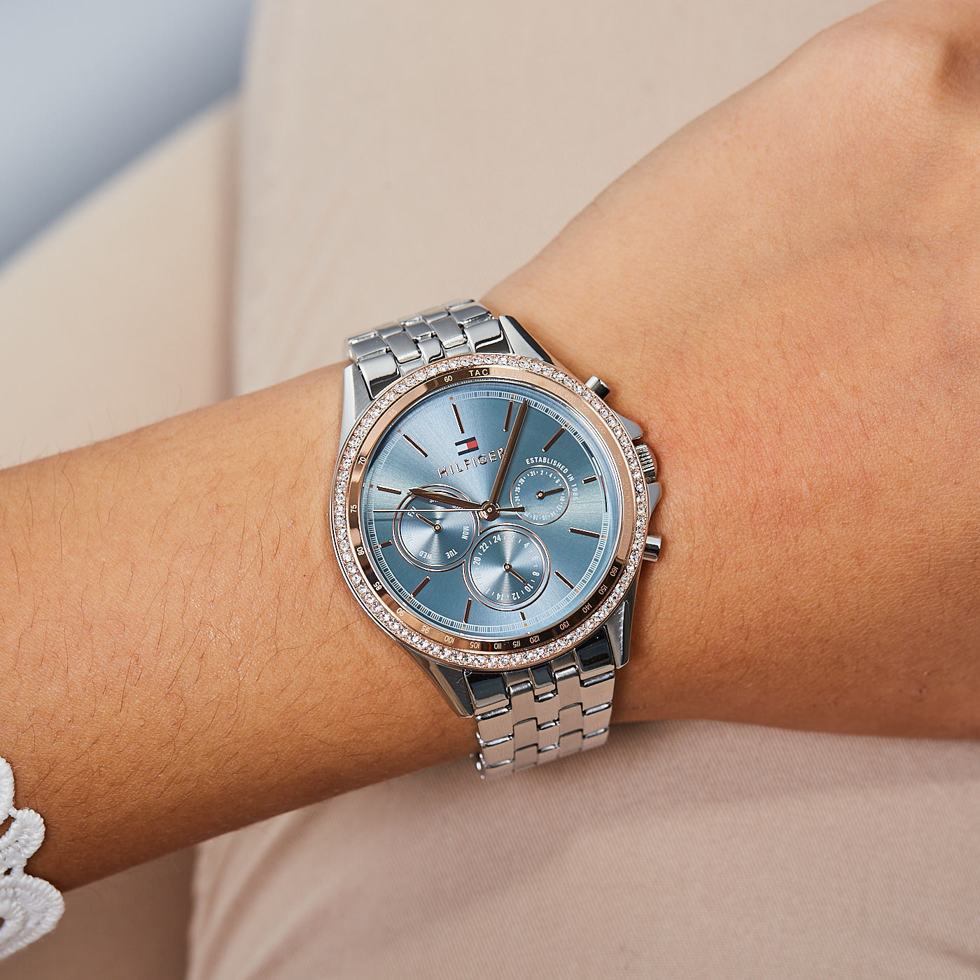  Shop Authentic Tommy Hilfiger Ari Diamonds Blue Dial Silver Steel Strap Watch for Women - 1781976 - Luxxuri