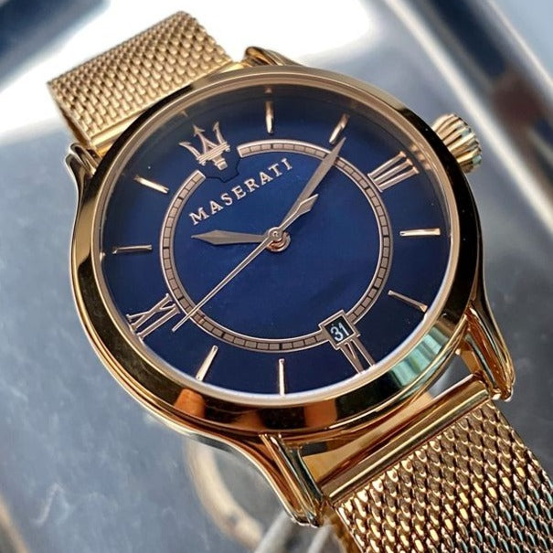  Shop Authentic Maserati Epoca Blue Dial Rose Gold Mesh Strap Watch For Women - R8853118503 - Luxxuri