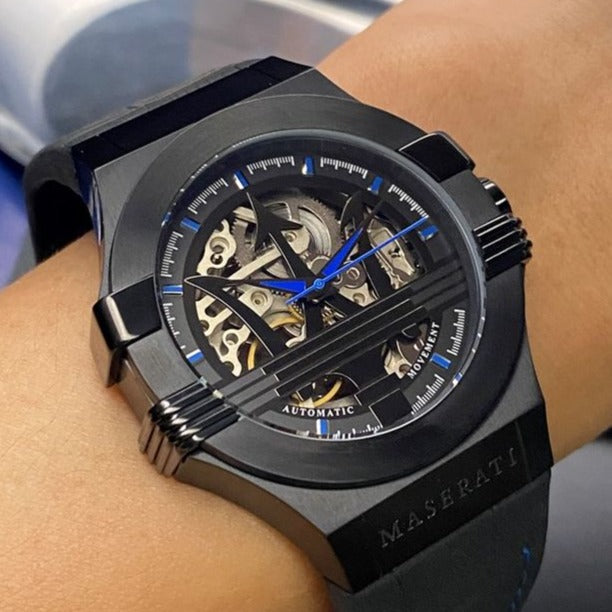  Shop Authentic Maserati Potenza Automatic Black Dial Black Leather Strap Watch For Men - R8821108009 - Luxxuri