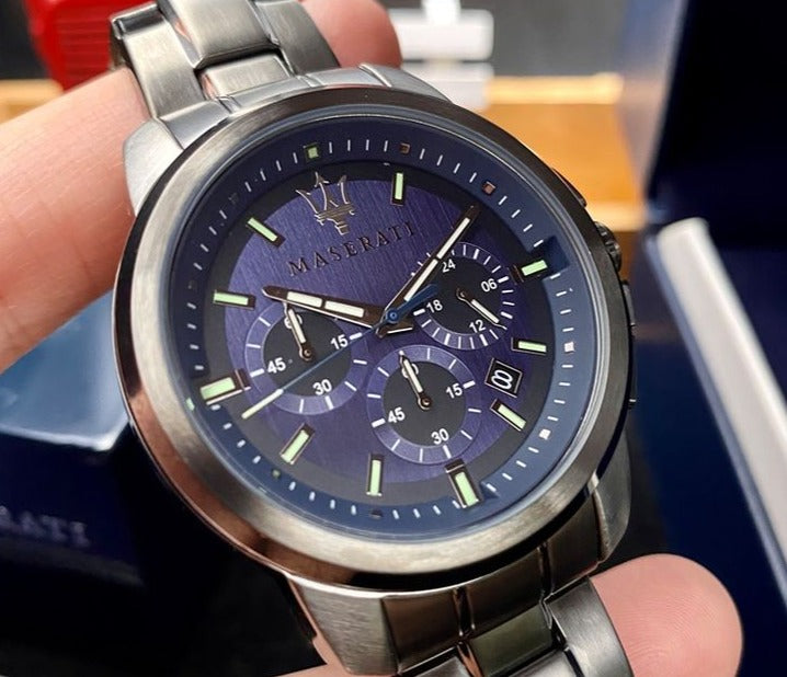  Shop Authentic Maserati Successo Chronograph Blue Dial Black Steel Strap Watch For Men - R8873621005 - Luxxuri