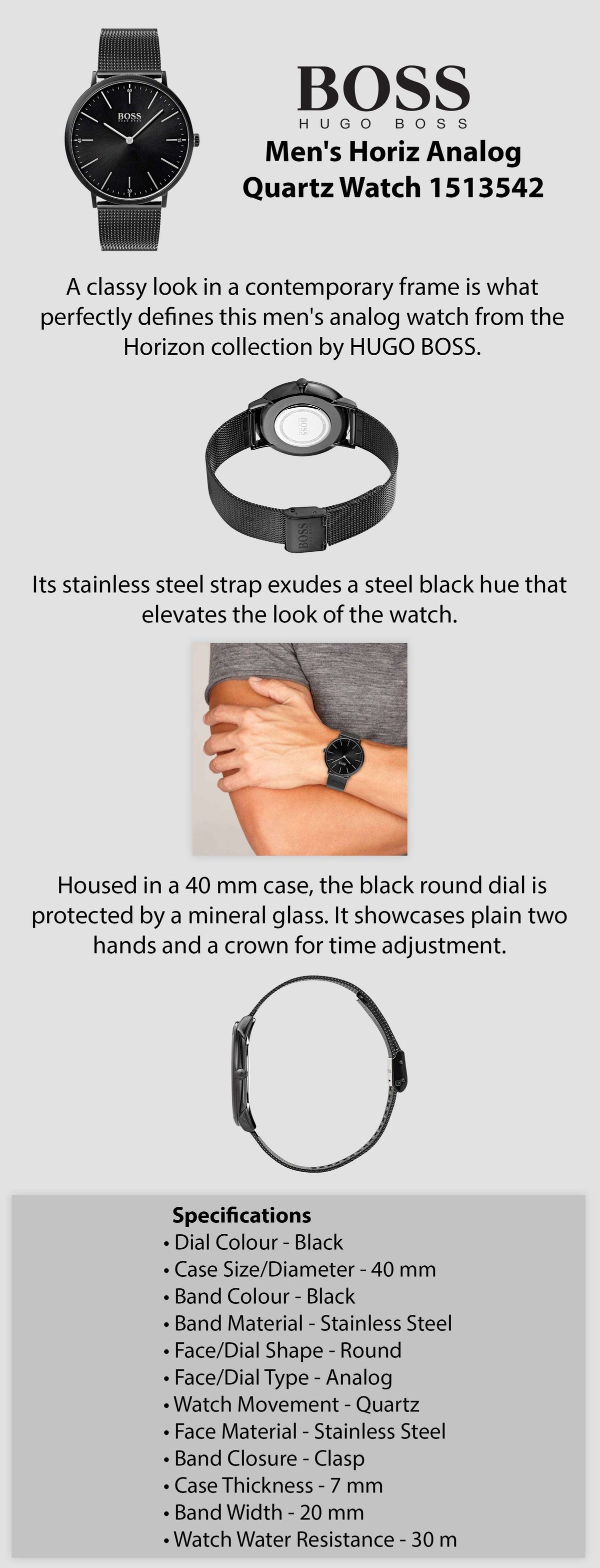 Shop Authentic Hugo Boss Horizon Quartz Black Dial Black Mesh Bracelet Watch For Men - 1513542 - Luxxuri