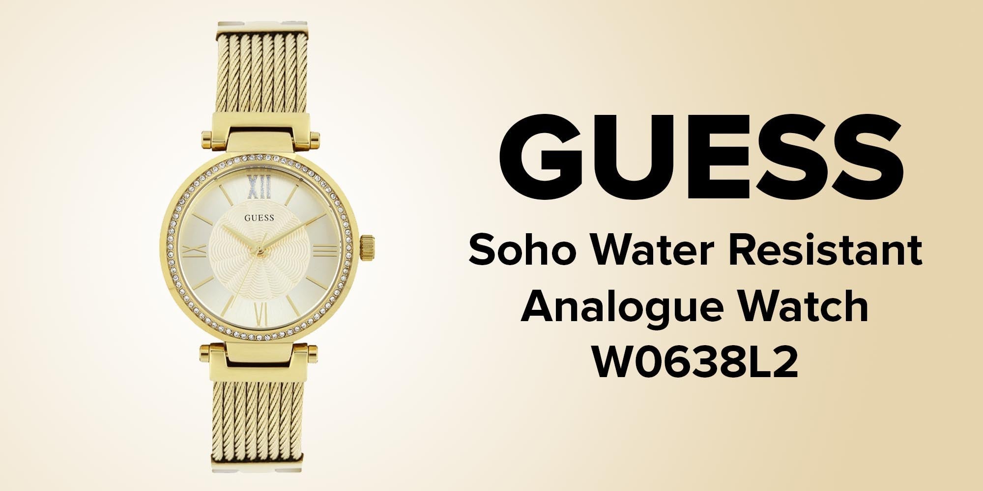  Shop Authentic Guess Soho Champagne Dial Stainless Steel Mesh Bracelet Watch For Women - W0638L2 - Luxxuri