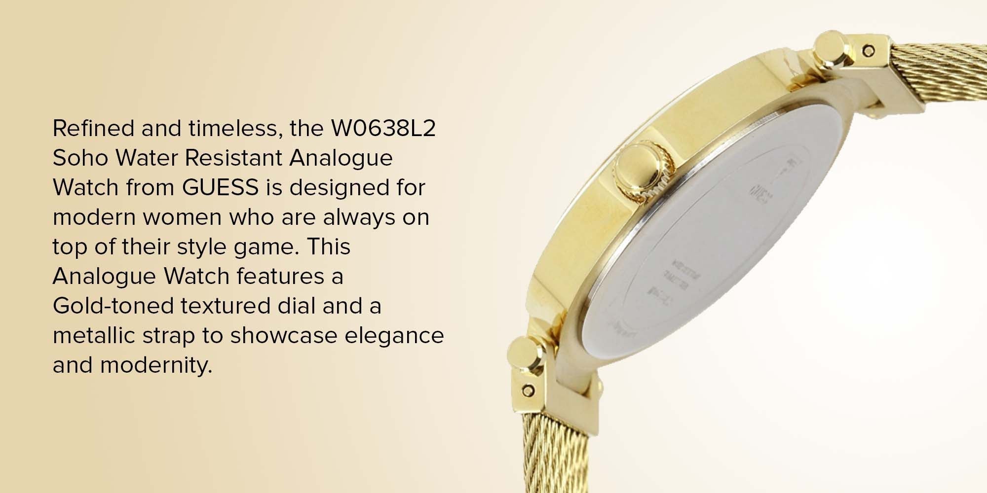  Shop Authentic Guess Soho Champagne Dial Stainless Steel Mesh Bracelet Watch For Women - W0638L2 - Luxxuri