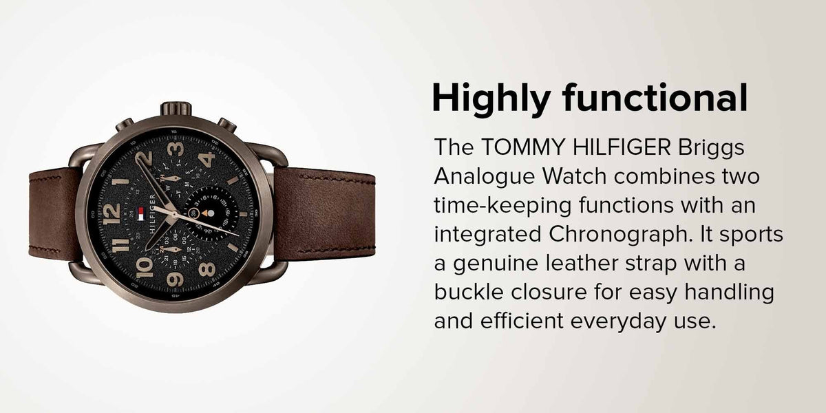  Shop Authentic Tommy Hilfiger Briggs Chronograph Black Dial Brown Leather Strap Watch for Men - 1791425 - Luxxuri