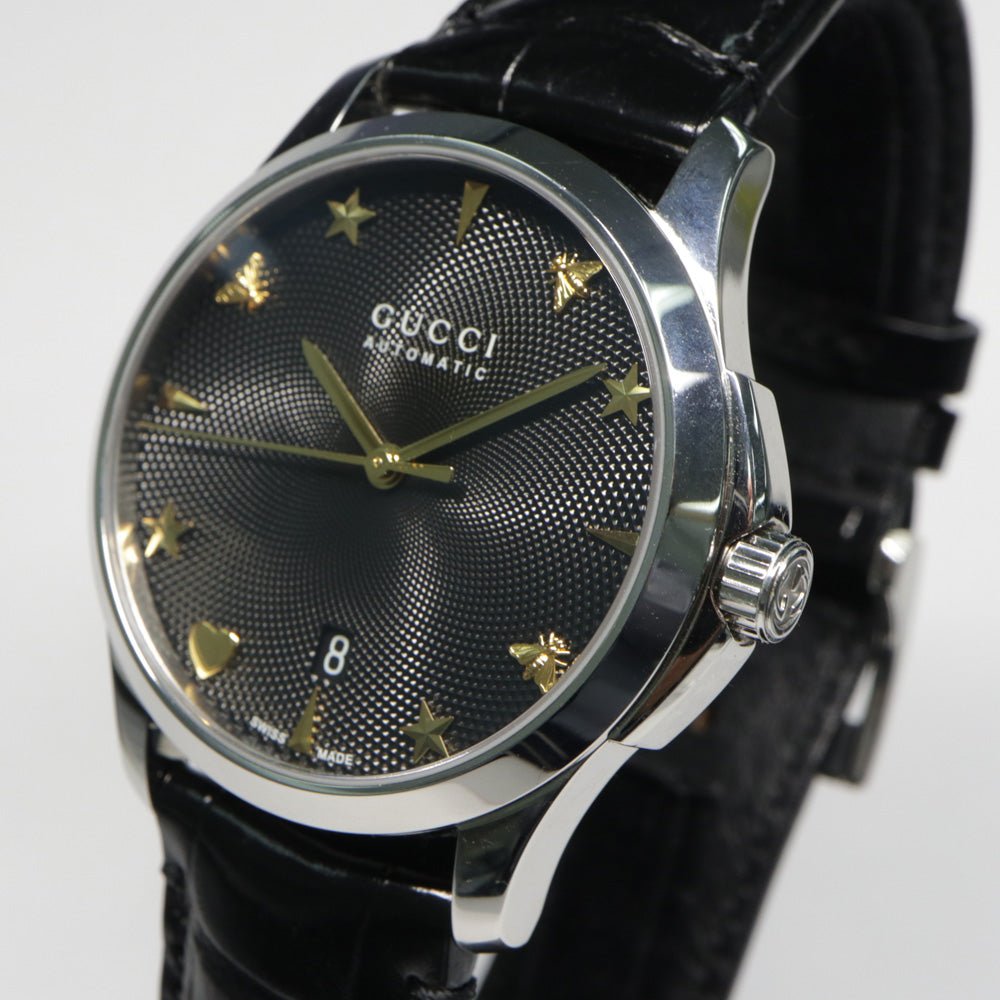  Shop Authentic Gucci G Timeless Automatic Black Dial Black Leather Strap Watch For Women - YA126469 - Luxxuri
