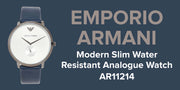  Shop Authentic Emporio Armani Modern Slim Analog Silver Dial Blue Leather Strap Watch For Men - AR11214 - Luxxuri