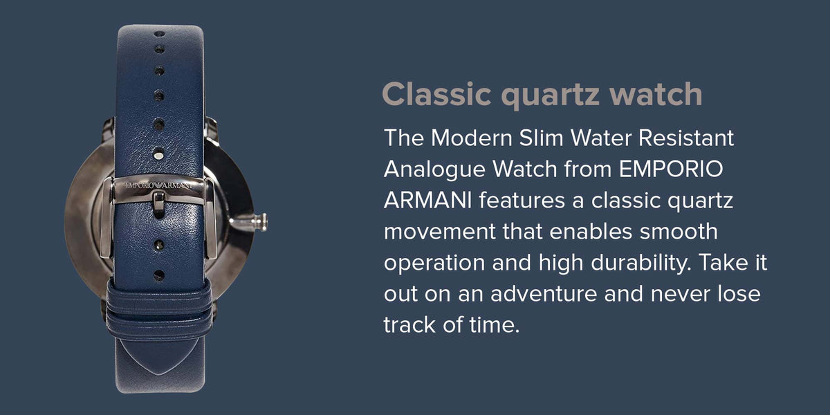  Shop Authentic Emporio Armani Modern Slim Analog Silver Dial Blue Leather Strap Watch For Men - AR11214 - Luxxuri