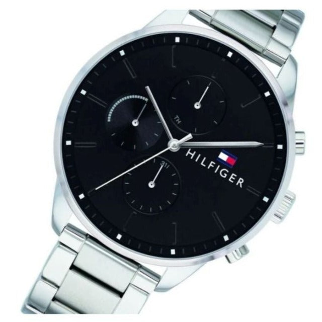  Shop Authentic Tommy Hilfiger Chase Quartz Black Dial Silver Steel Strap Watch For Men - 1791485 - Luxxuri