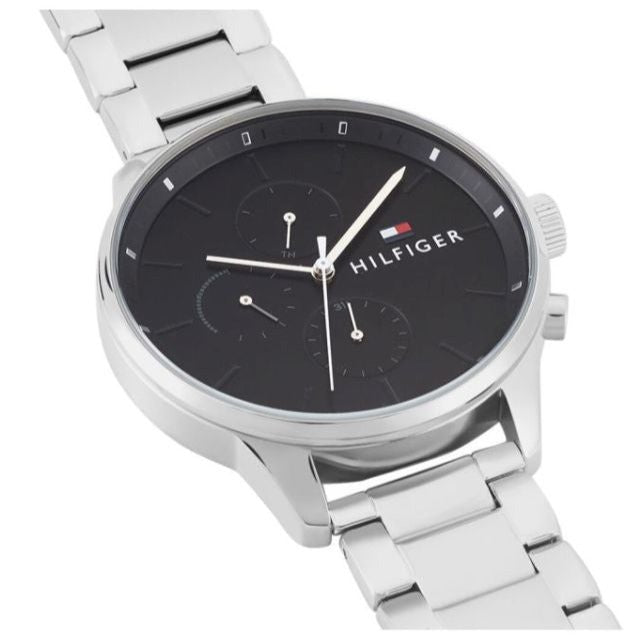  Shop Authentic Tommy Hilfiger Chase Quartz Black Dial Silver Steel Strap Watch For Men - 1791485 - Luxxuri