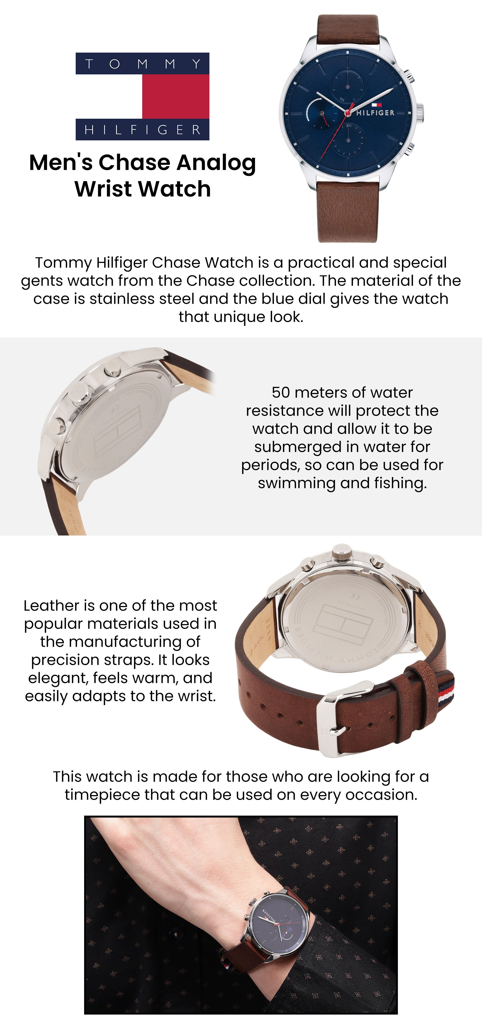  Shop Authentic Tommy Hilfiger Chase Chronograph Grey Dial Brown Leather Strap Watch For Men - 1791487 - Luxxuri