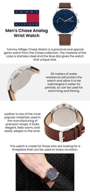  Shop Authentic Tommy Hilfiger Chase Chronograph Grey Dial Brown Leather Strap Watch For Men - 1791487 - Luxxuri