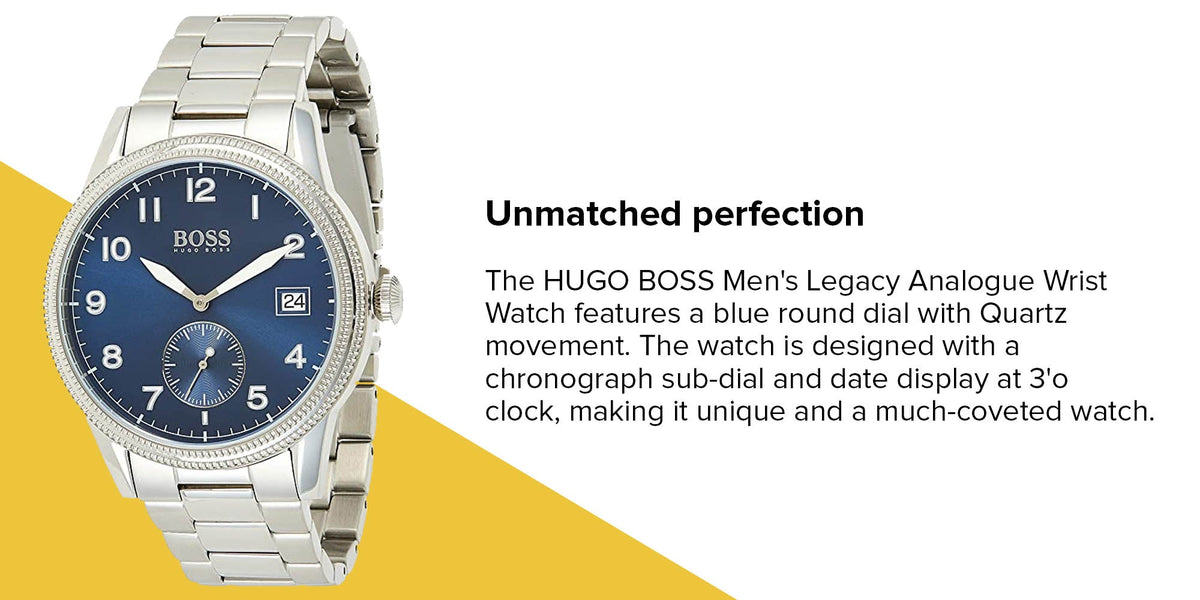 Shop Authentic Hugo Boss Legacy Blue Dial Silver Steel Strap Watch for Men - 1513707 - Luxxuri