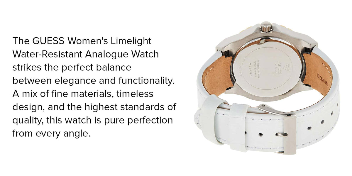  Shop Authentic Guess Limelight Quartz Silver Dial White Leather Strap Watch For Women - W0775l8 - Luxxuri